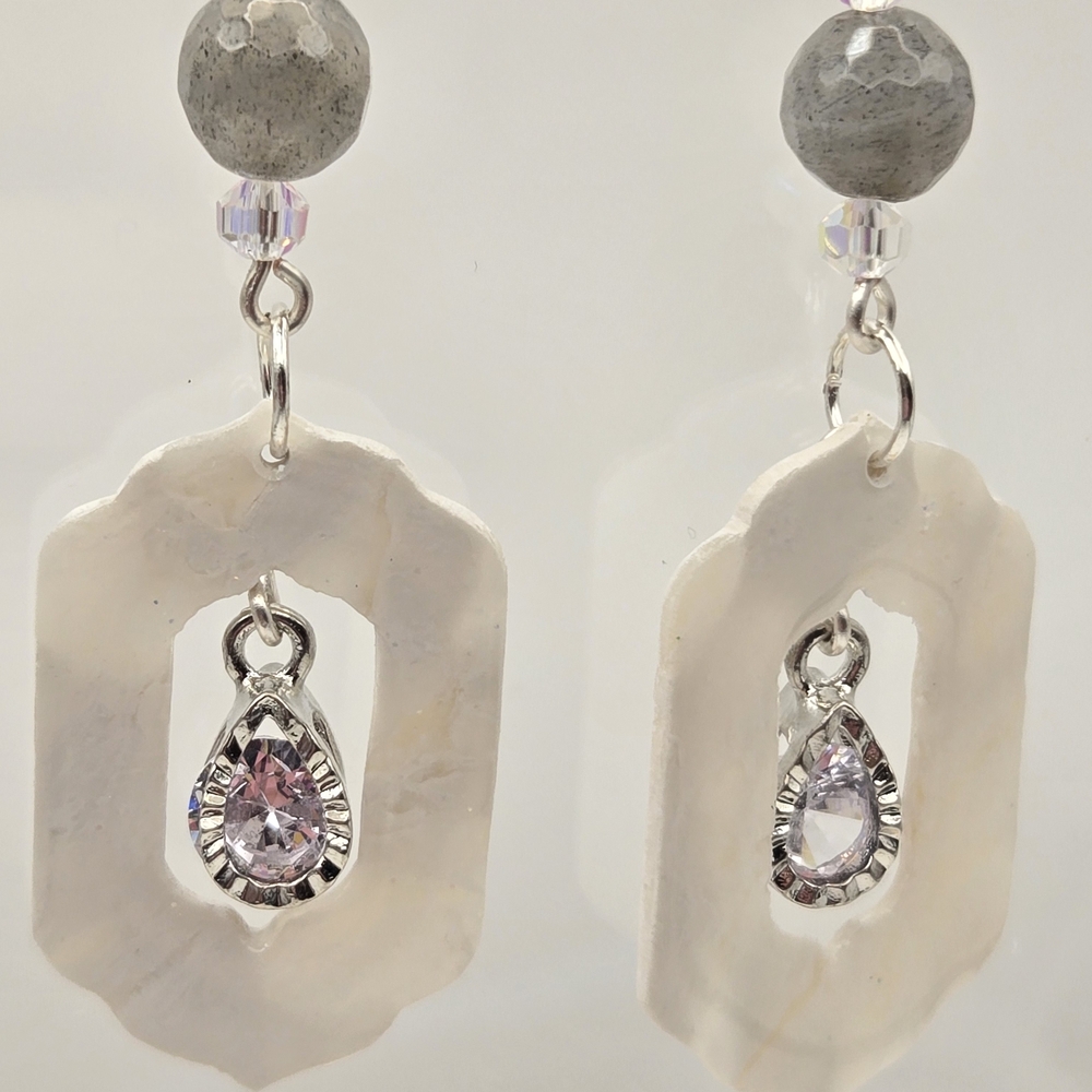 #B373- Silver and Gray Drop Earrings- Labradorite Beads - Picture 4 of 4
